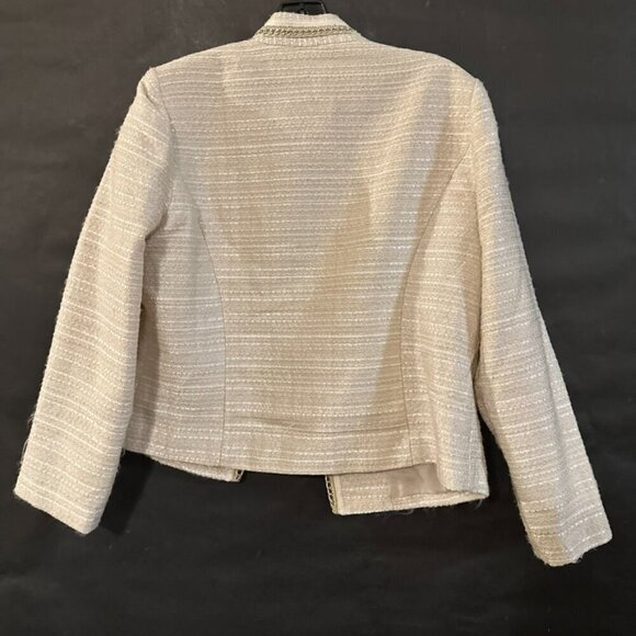CHICOS Size 1 Cotton  Motorcycle Jacket Tweed Creme Size 10 Medium Gold Silver - Picture 9 of 10